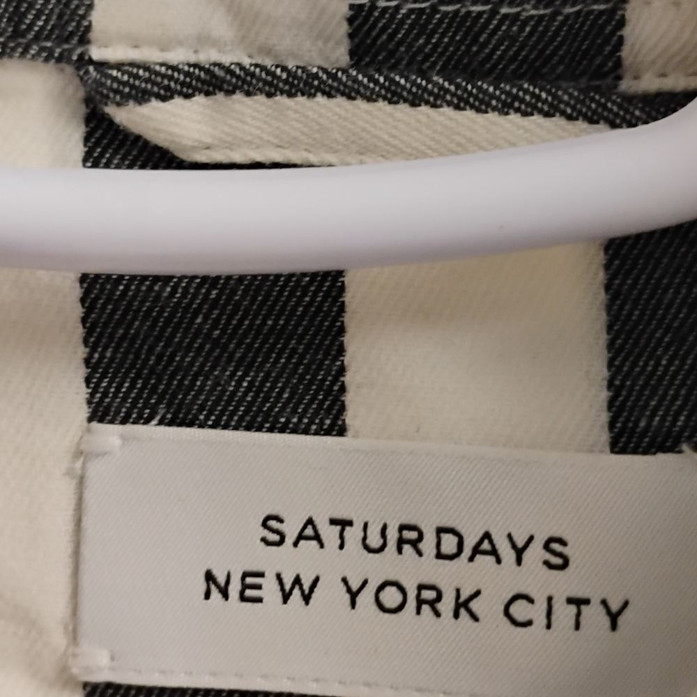 Saturdays New York City Striped Linen Cotton Short Sleeve Button Down Shirt - Picture 2 of 5